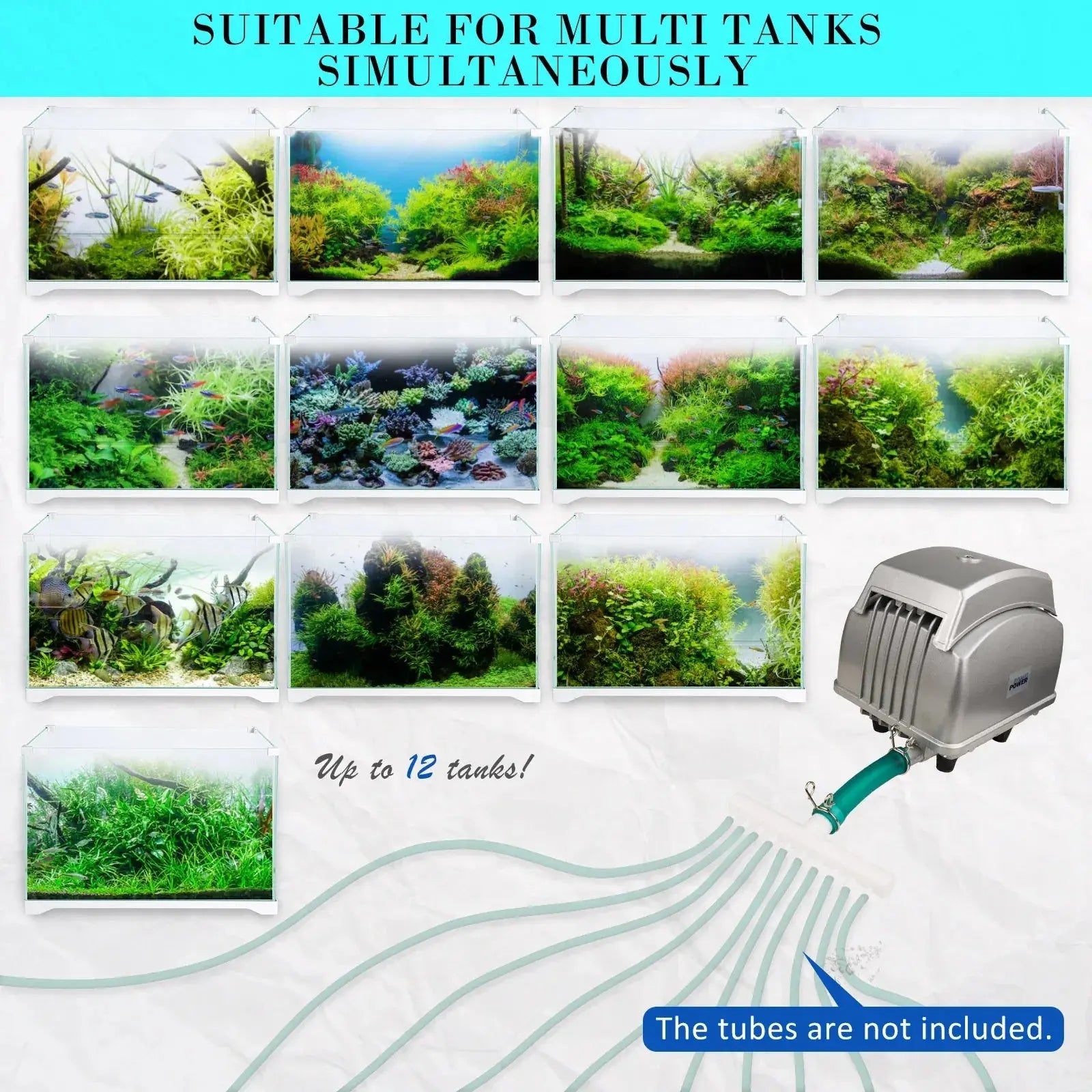 Aquarium Air Pump Oxygen Hydroponic 12 Outlet 4500L/H 65W N8 Aquatics