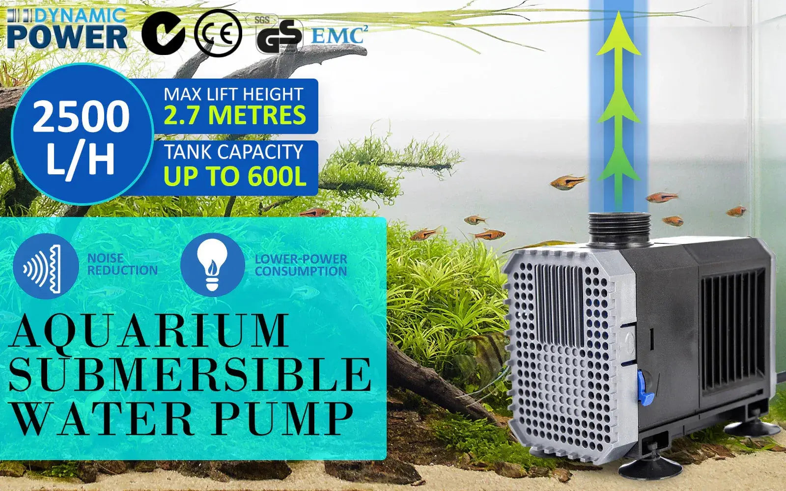 Dynamic Power Submersible Aquarium Water Pump 2500L/H 45W N8 Aquatics