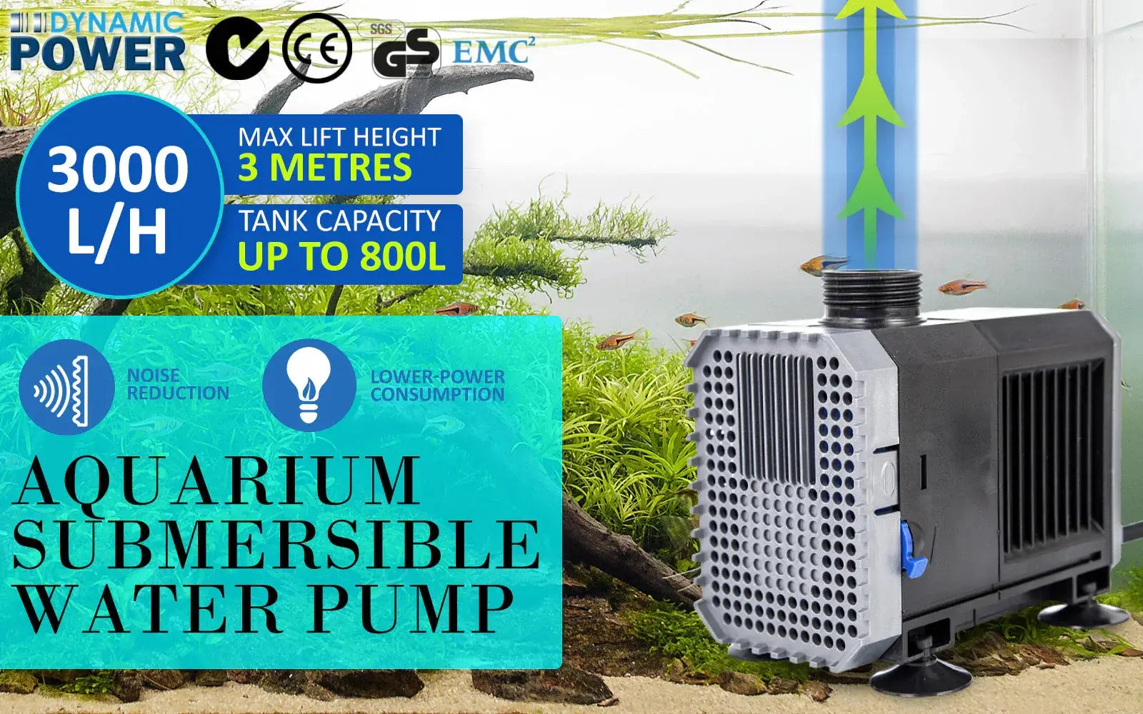 Dynamic Power Submersible Aquarium Water Pump 3000L/H 55W N8 Aquatics
