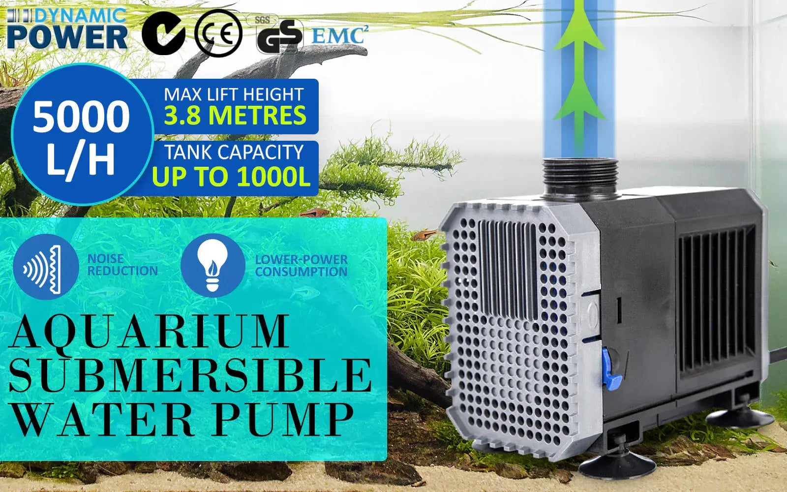 Dynamic Power Submersible Aquarium Water Pump 5000L/H 80W N8 Aquatics